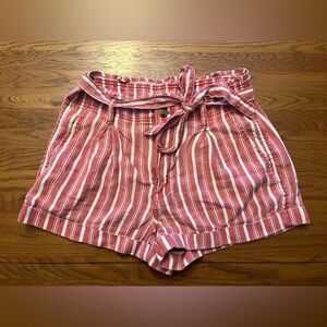 American Eagle Outfitters High Waist Striped Shorts - Red and White